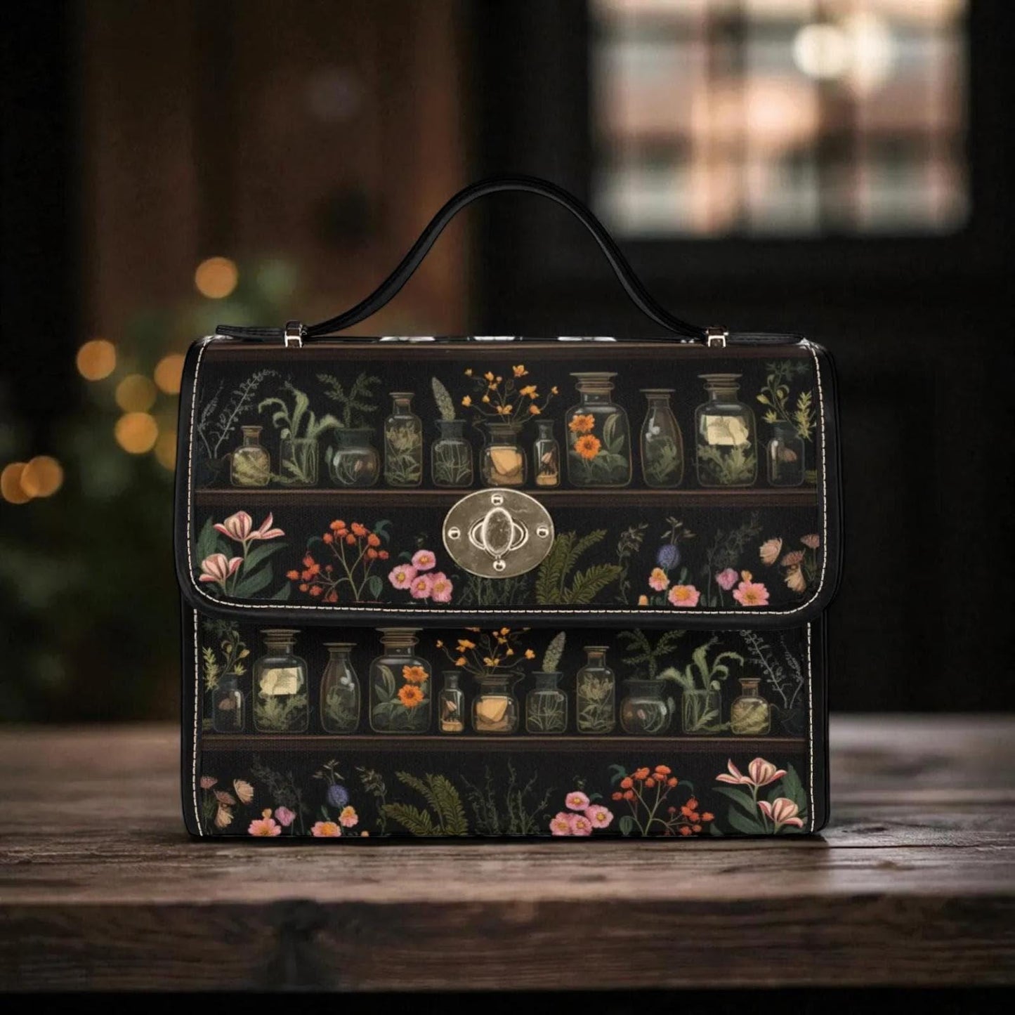 Vintage Apothecary Jars Tote Bag – Herbs and Flowers Illustration
