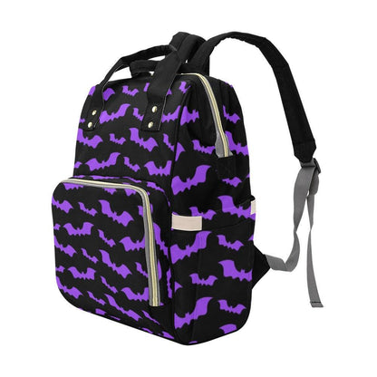 Purple Bat Diaper Bag Backpack, Gothic Baby Travel Bag, Halloween Stroller Bag