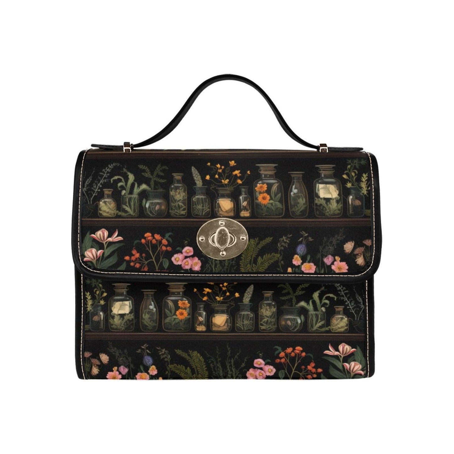Vintage Apothecary Jars Tote Bag – Herbs and Flowers Illustration