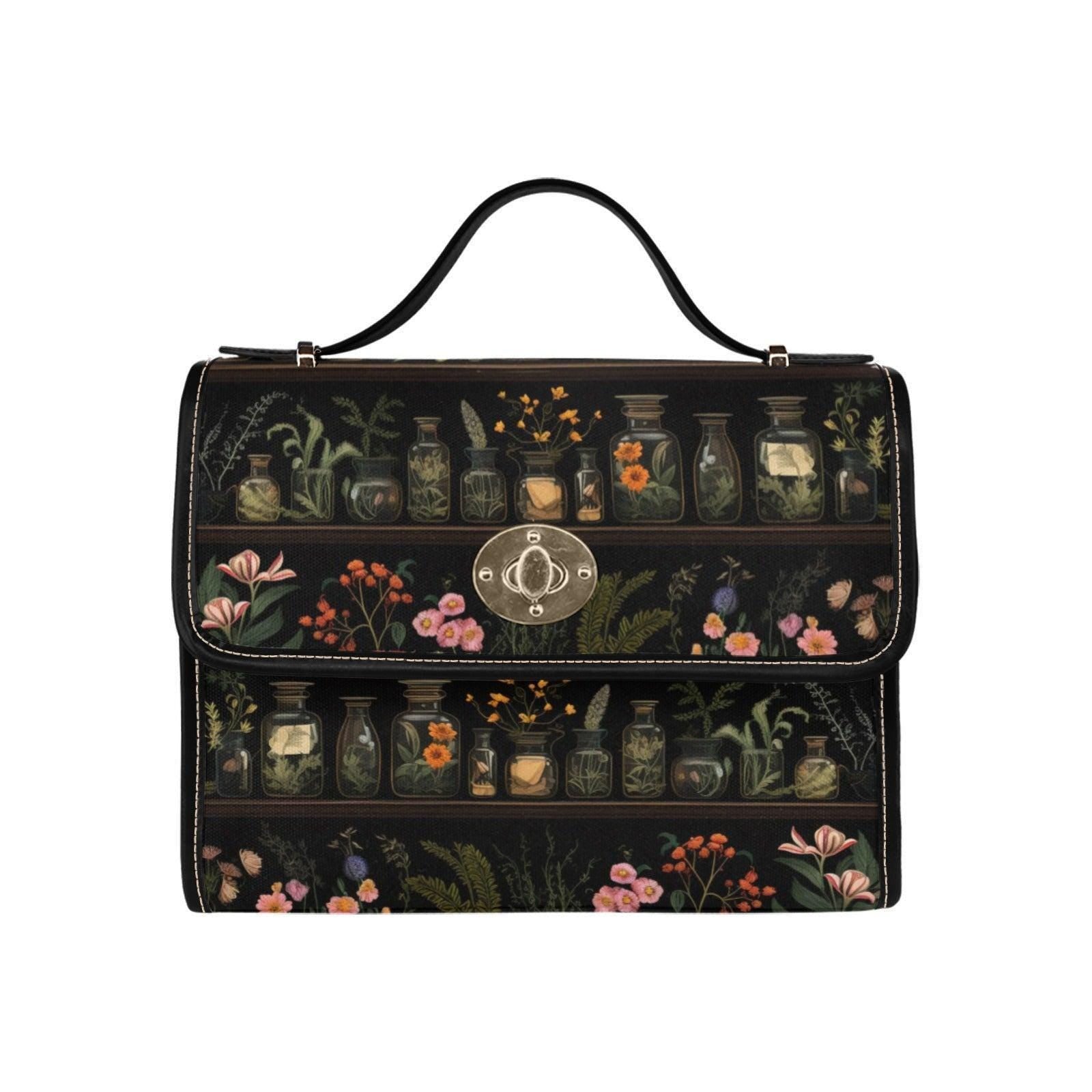 Vintage Apothecary Jars Tote Bag – Herbs and Flowers Illustration