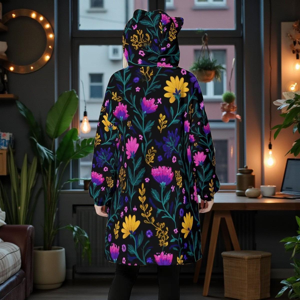 Dark Floral Blanket Hoodie