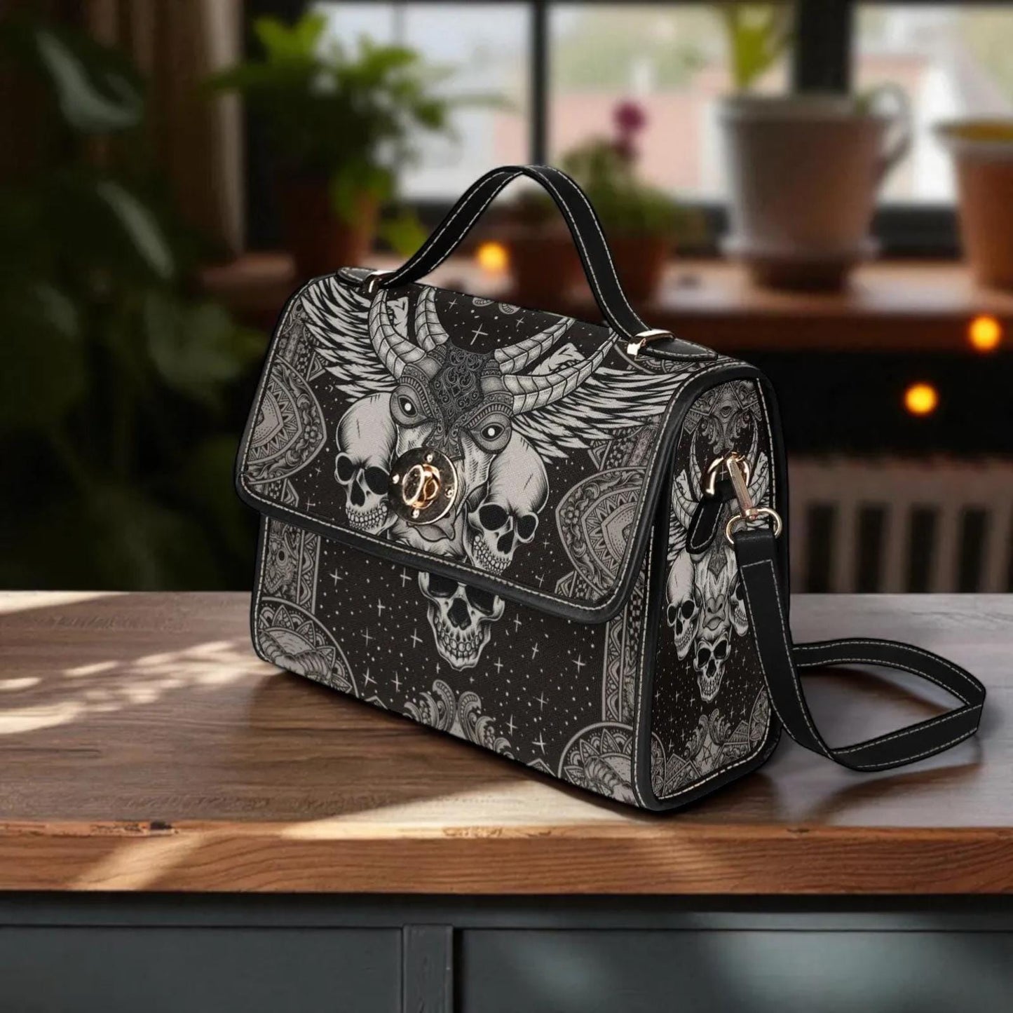 Occult Skull Goat Crossbody Bag, Dark Witchy Structured Purse
