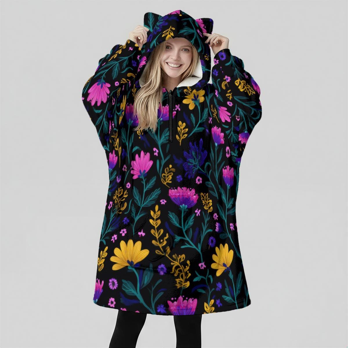 Dark Floral Blanket Hoodie