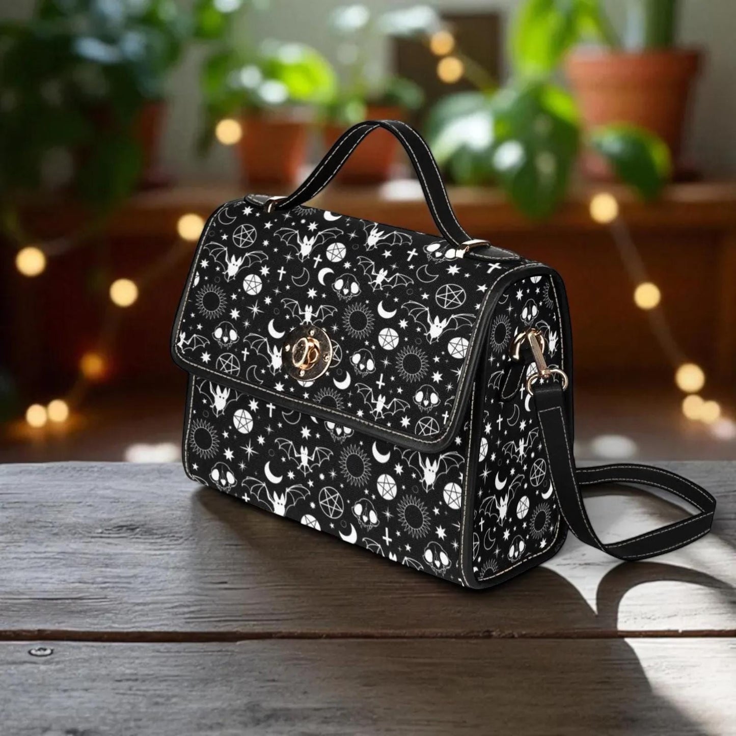 Celestial Bat Crossbody Bag, Witchcore Moon Structured Handbag