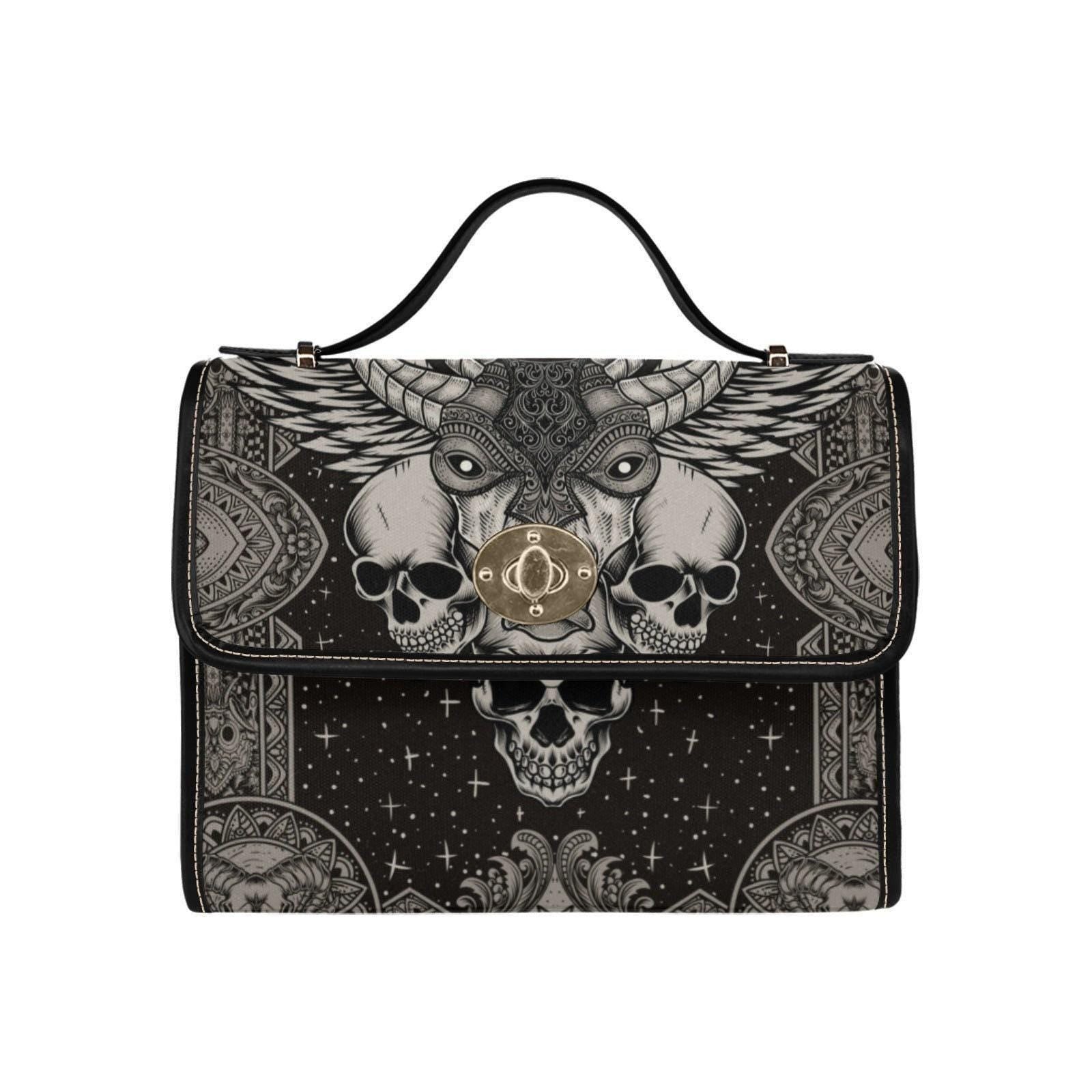 Skull Satchel Purse, Horned Dark Art Handbag, Monochrome Statement Bag