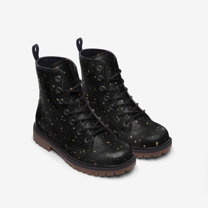 Black Celestial Combat Boots, Gold Star Vegan Boots, Festival Footwear