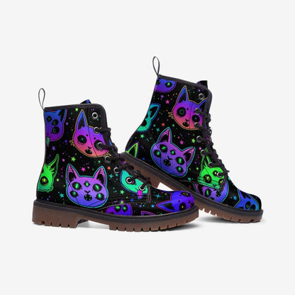 Cat Combat Boots, Neon Goth Lace Up Boots, Spooky Alt Platform Shoes