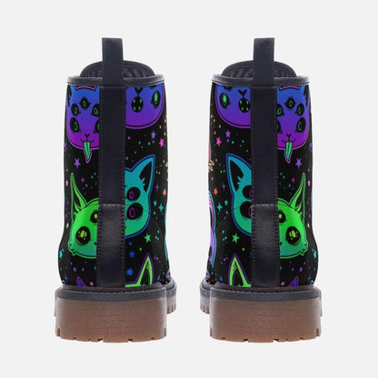 Cat Combat Boots, Neon Goth Lace Up Boots, Spooky Alt Platform Shoes