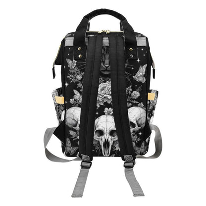 Goth Diaper Bag Backpack, Black Cat Baby Travel Bag, Skull Stroller Organizer