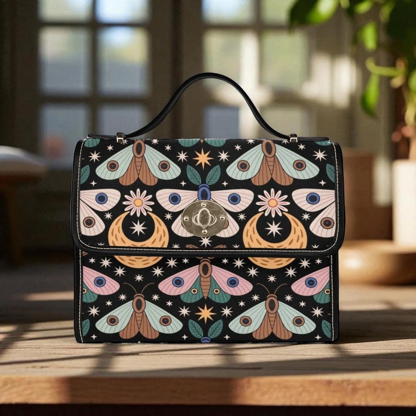 Celestial Moth Satchel, Witchy Moon Phase Bag, Astrology Occult Purse