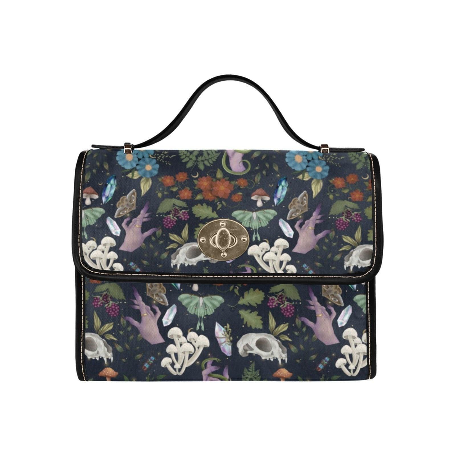 Mystical Forest Satchel Bag, Witchy Mushroom Handbag, Gothic Moth Purse