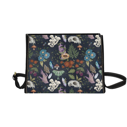 Mystical Forest Satchel Bag, Witchy Mushroom Handbag, Gothic Moth Purse, Cottagecore Enchanted Bag