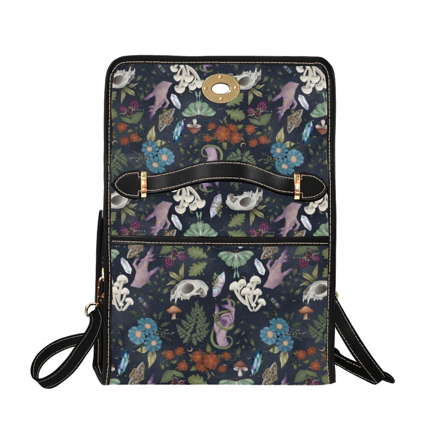 Mystical Forest Satchel Bag, Witchy Mushroom Handbag, Gothic Moth Purse, Cottagecore Enchanted Bag
