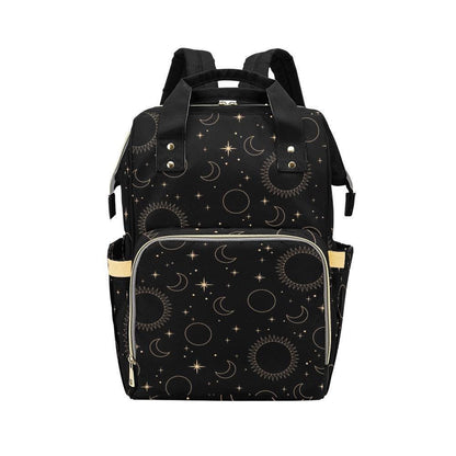 Celestial Diaper Backpack, Moon Star Baby Bag, Black Mom Backpack