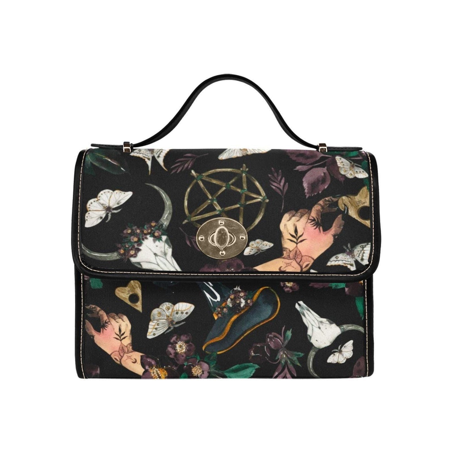 Witchy Occult Satchel Bag, Gothic Moth Handbag, Pentagram Skull Purse, Dark Charm Everyday Bag