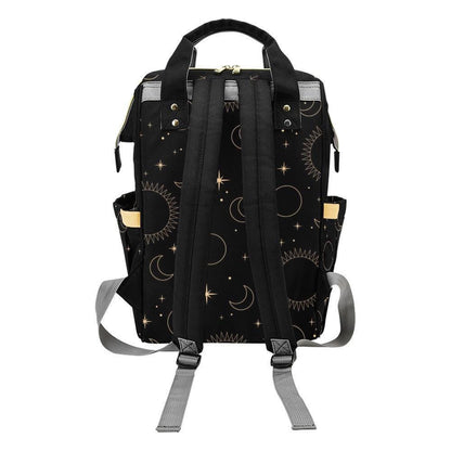 Celestial Diaper Backpack, Moon Star Baby Bag, Black Mom Backpack