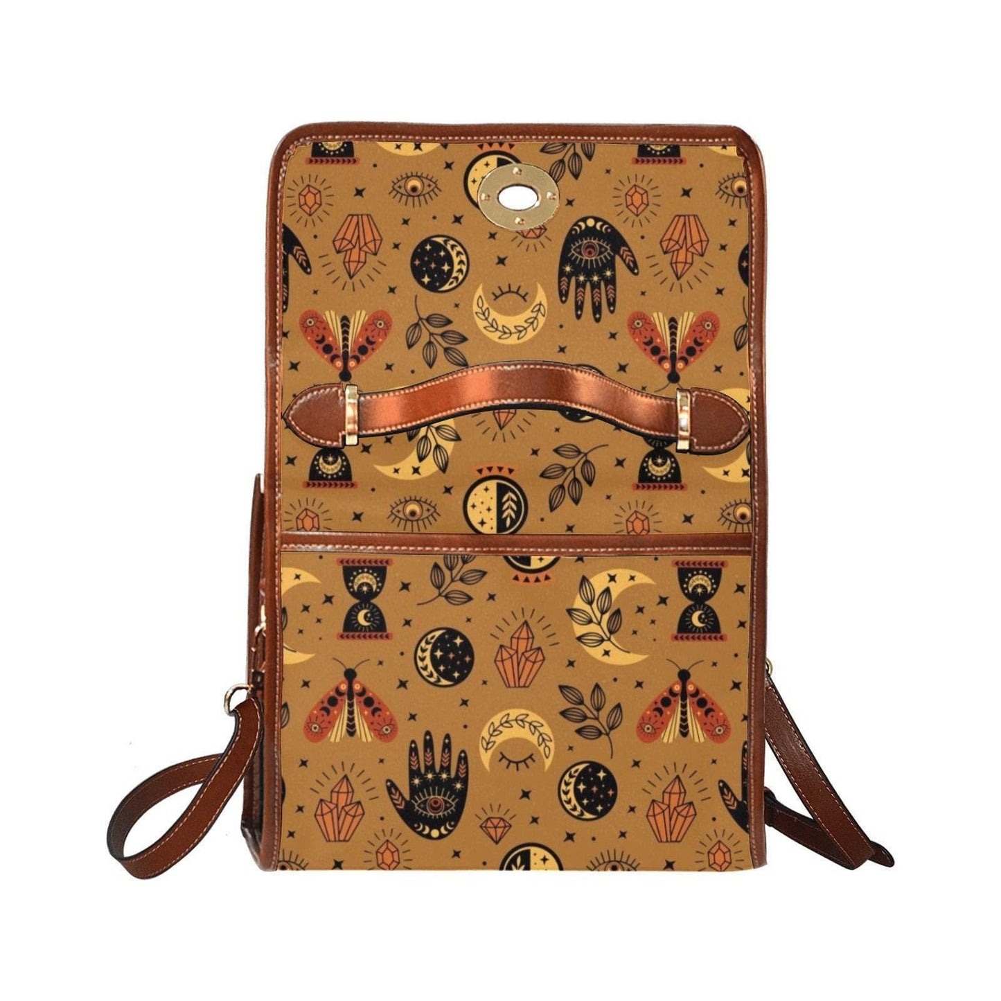 Mystic symbols purse, boho witchy bag with palm hand print, celestial crossbody bag, vintage brown witch purse, spooky goth girl gift