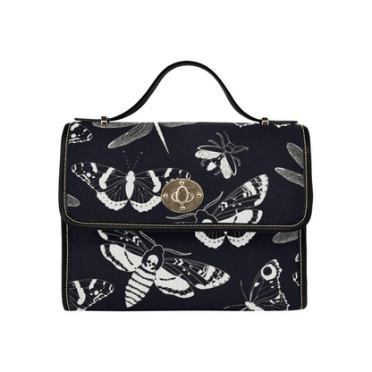 Gothic Moth Print Crossbody Bag, Witchcore Insect Purse, Dark Bug Handbag, Monochrome Moth Bag