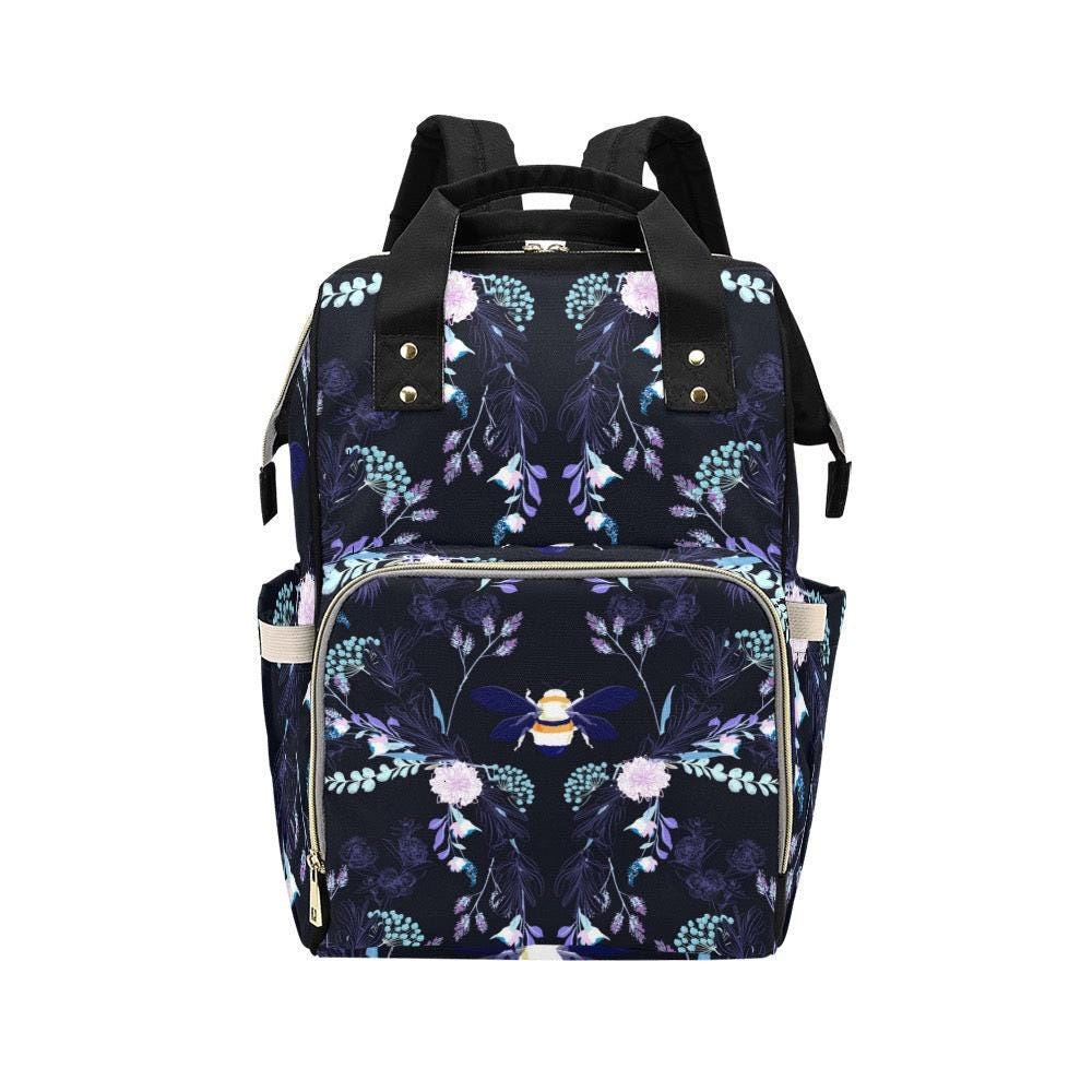 Botanical Bee Diaper Backpack, Floral Mom Bag, Stroller Organizer, Baby Essentials