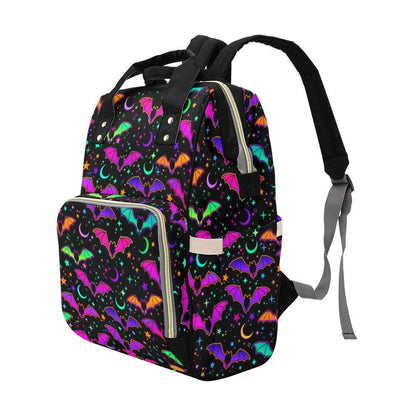 Halloween Diaper Bag Backpack, Neon Bat Baby Bag, Spooky Mom Travel Backpack