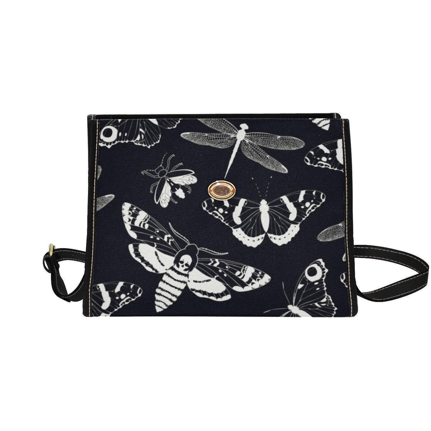 Gothic Moth Print Crossbody Bag, Witchcore Insect Purse, Dark Bug Handbag, Monochrome Moth Bag