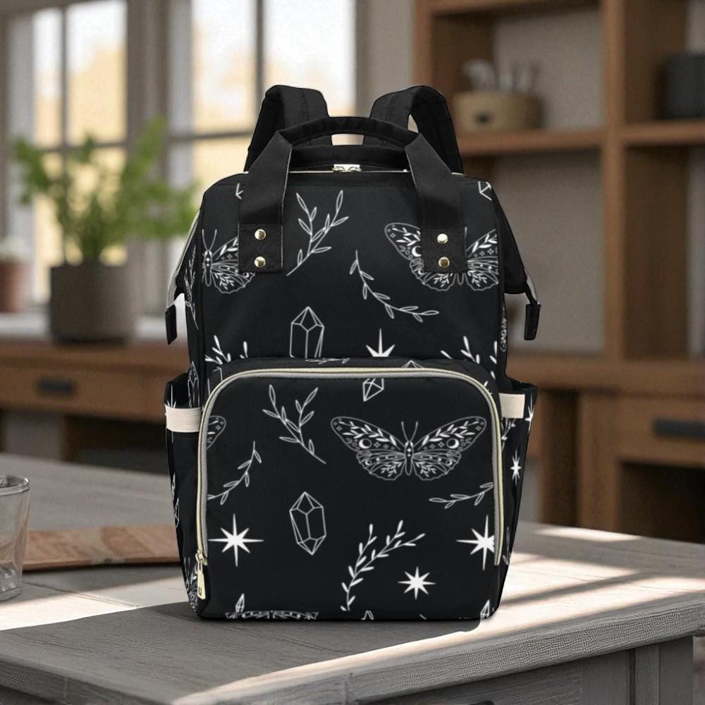 Celestial Butterfly Backpack, Gothic Occult Diaper Bag, Fairycore Mom Organizer, Moon Magic Stylish Bag