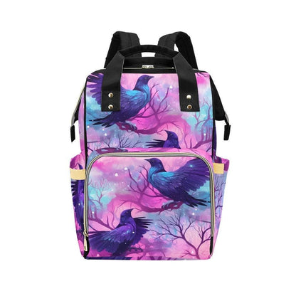 Raven Magic Backpack with Gothic Bird Print, Witchy Festival Bag for Everyday Travel and Occult Fashion