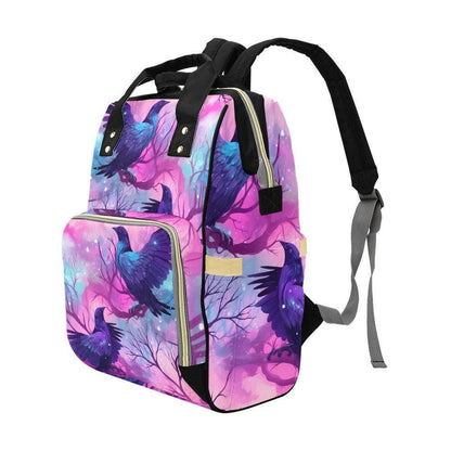 Raven Magic Backpack with Gothic Bird Print, Witchy Festival Bag for Everyday Travel and Occult Fashion