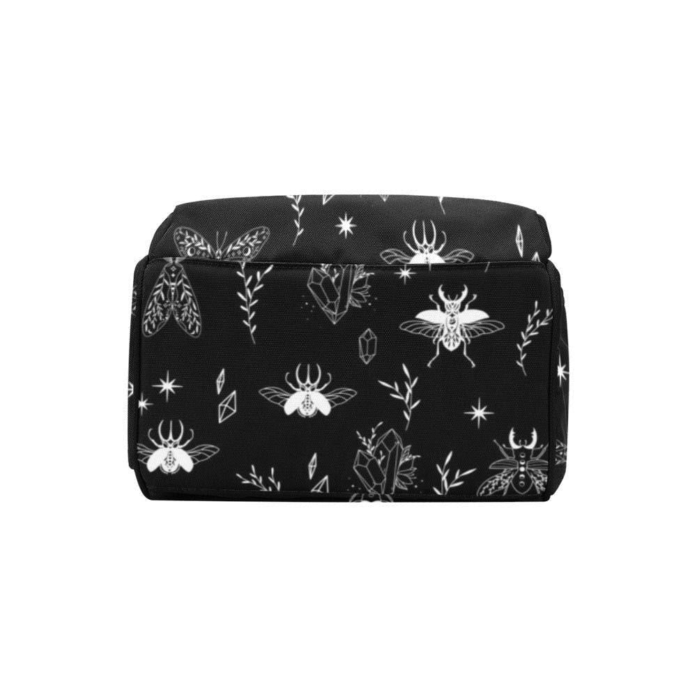 Goth Diaper Bag Backpack, Insect Print Mom Bag, Crystal Nursery Organizer