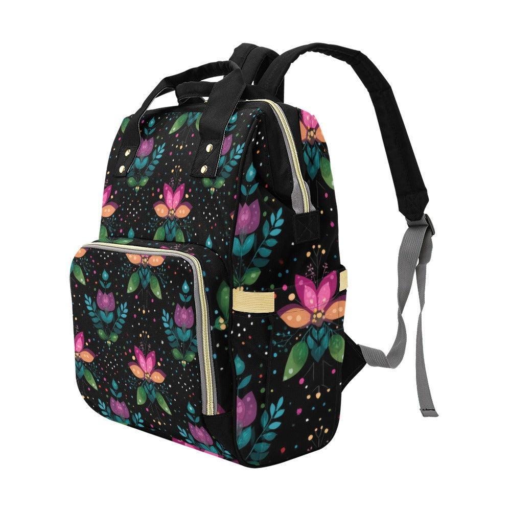 Folk Art Tulip Diaper Bag Backpack, Boho Baby Travel Pack for Moms