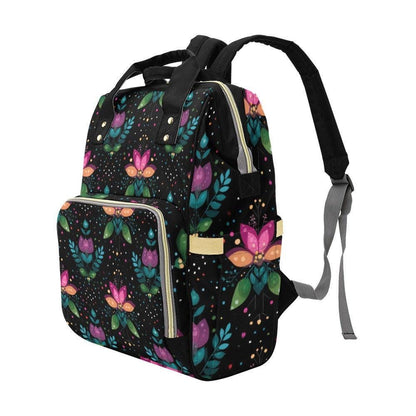 Folk Art Tulip Diaper Bag Backpack, Boho Baby Travel Pack for Moms