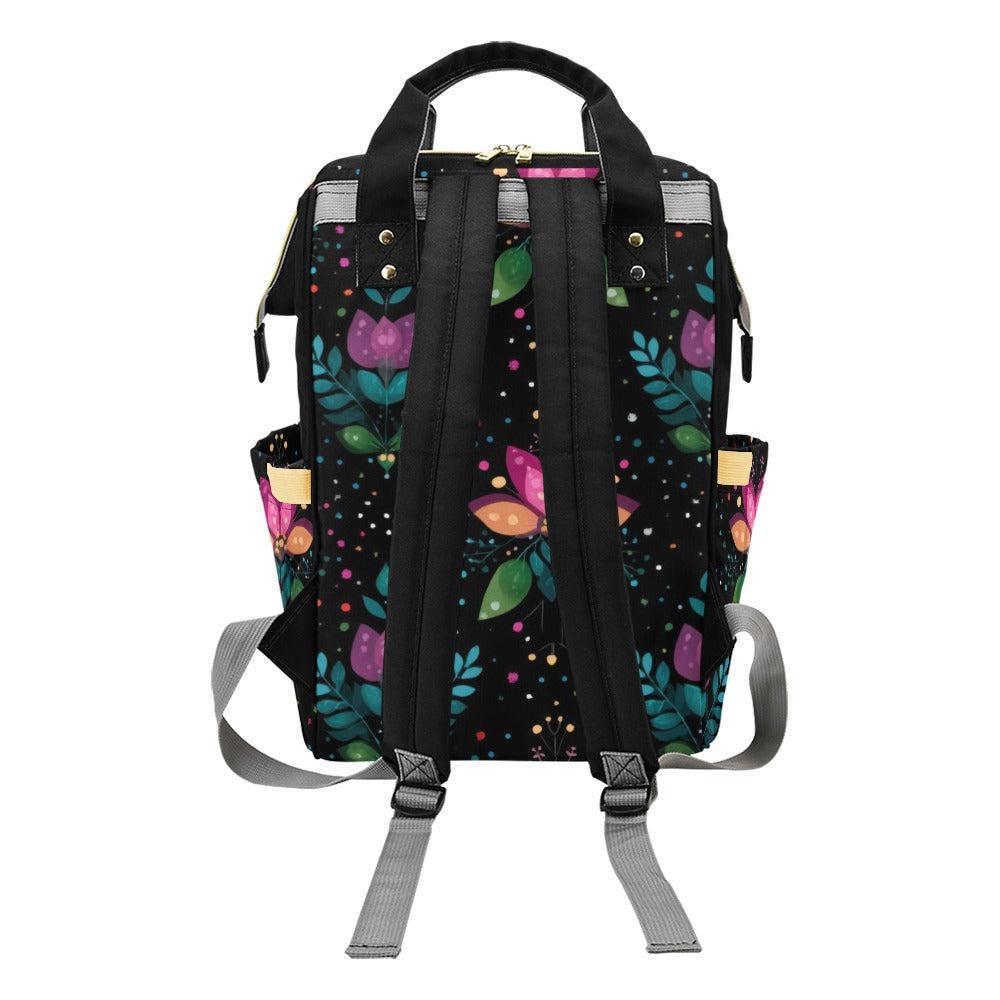 Folk Art Tulip Diaper Bag Backpack, Boho Baby Travel Pack for Moms