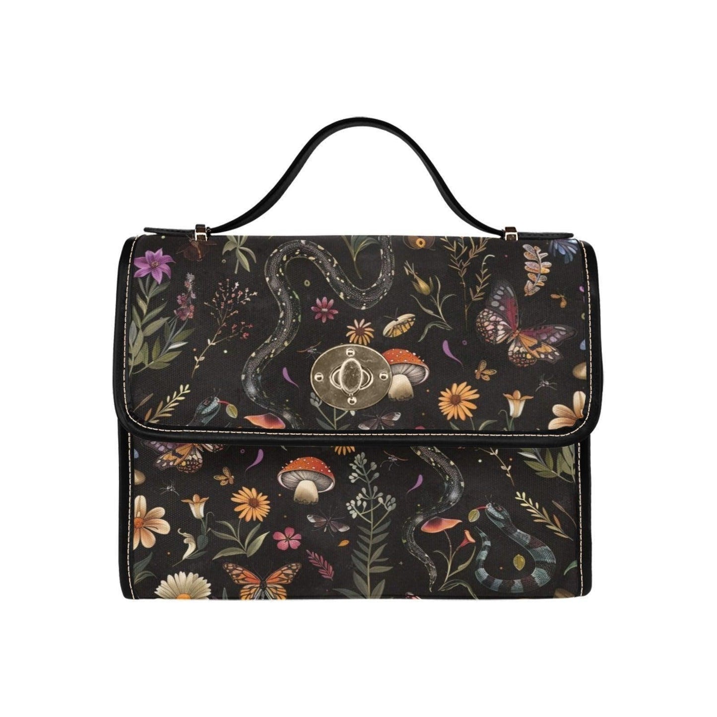 Snake Satchel Purse, Witchy Butterfly Handbag, Mushroom Floral Top Handle Bag