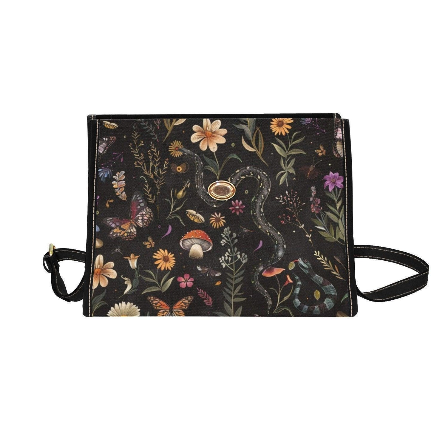 Snake Satchel Purse, Witchy Butterfly Handbag, Mushroom Floral Top Handle Bag