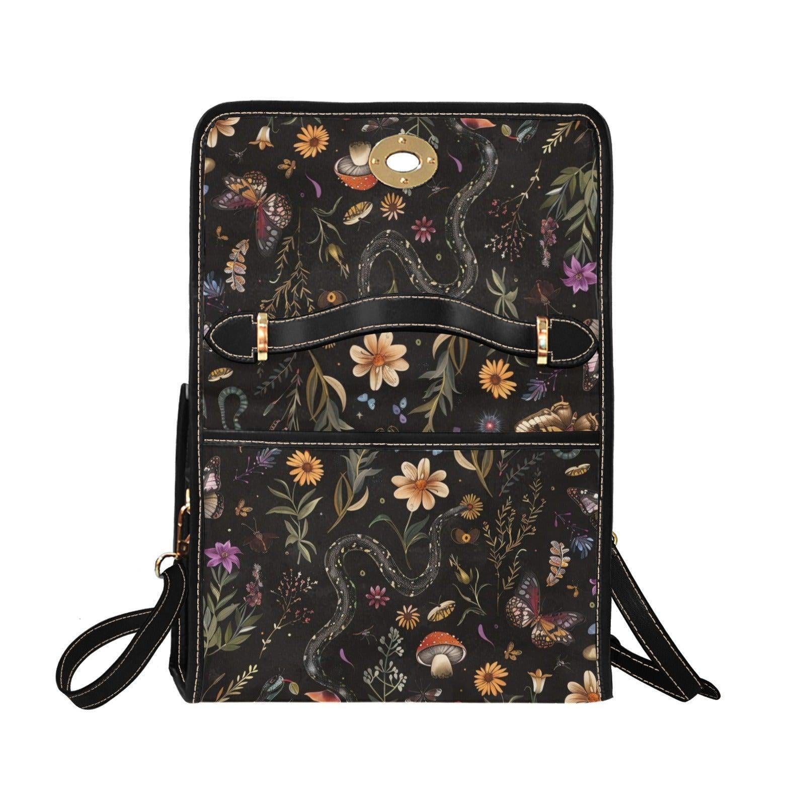 Snake Satchel Purse, Witchy Butterfly Handbag, Mushroom Floral Top Handle Bag