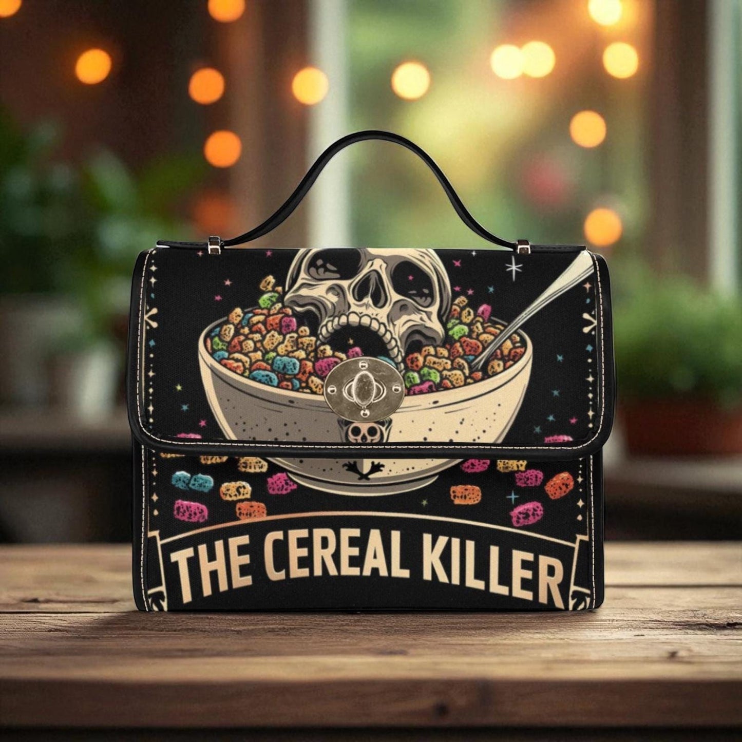 Cereal killer satchel, spooky retro crossbody, skeleton skull purse, halloween novelty handbag, creepy cute shoulder bag,festival horror bag