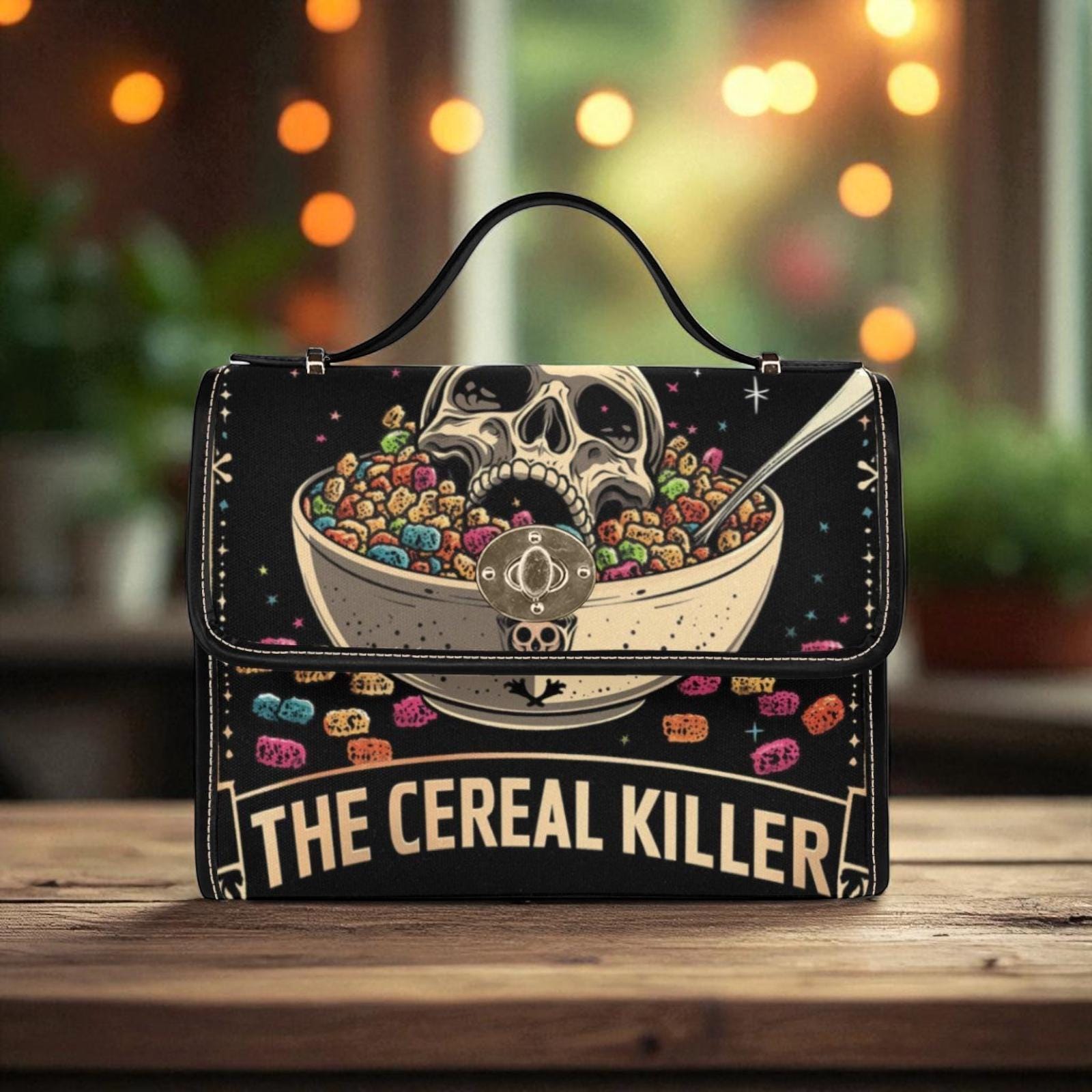 Cereal killer satchel, spooky retro crossbody, skeleton skull purse, halloween novelty handbag, creepy cute shoulder bag,festival horror bag