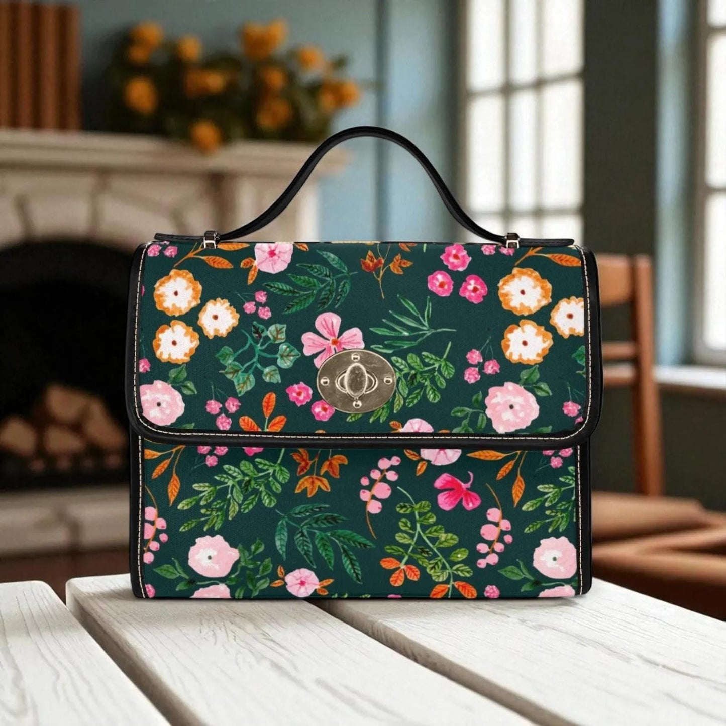 Botanical Garden Satchel – Green Floral Purse, Retro Whimsical Charm