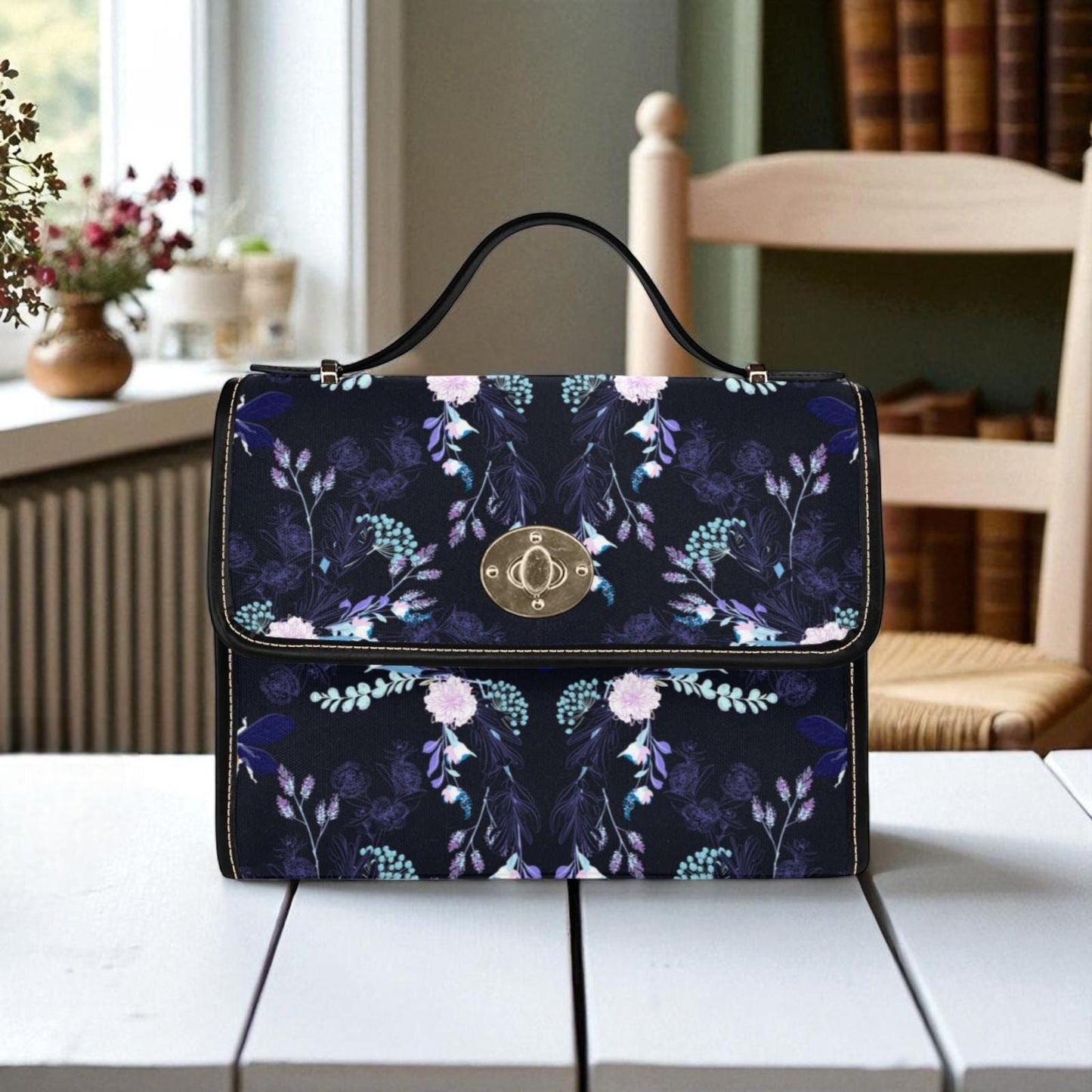 Bee Crossbody Purse, Night Garden Handbag, Dark Floral Statement Bag