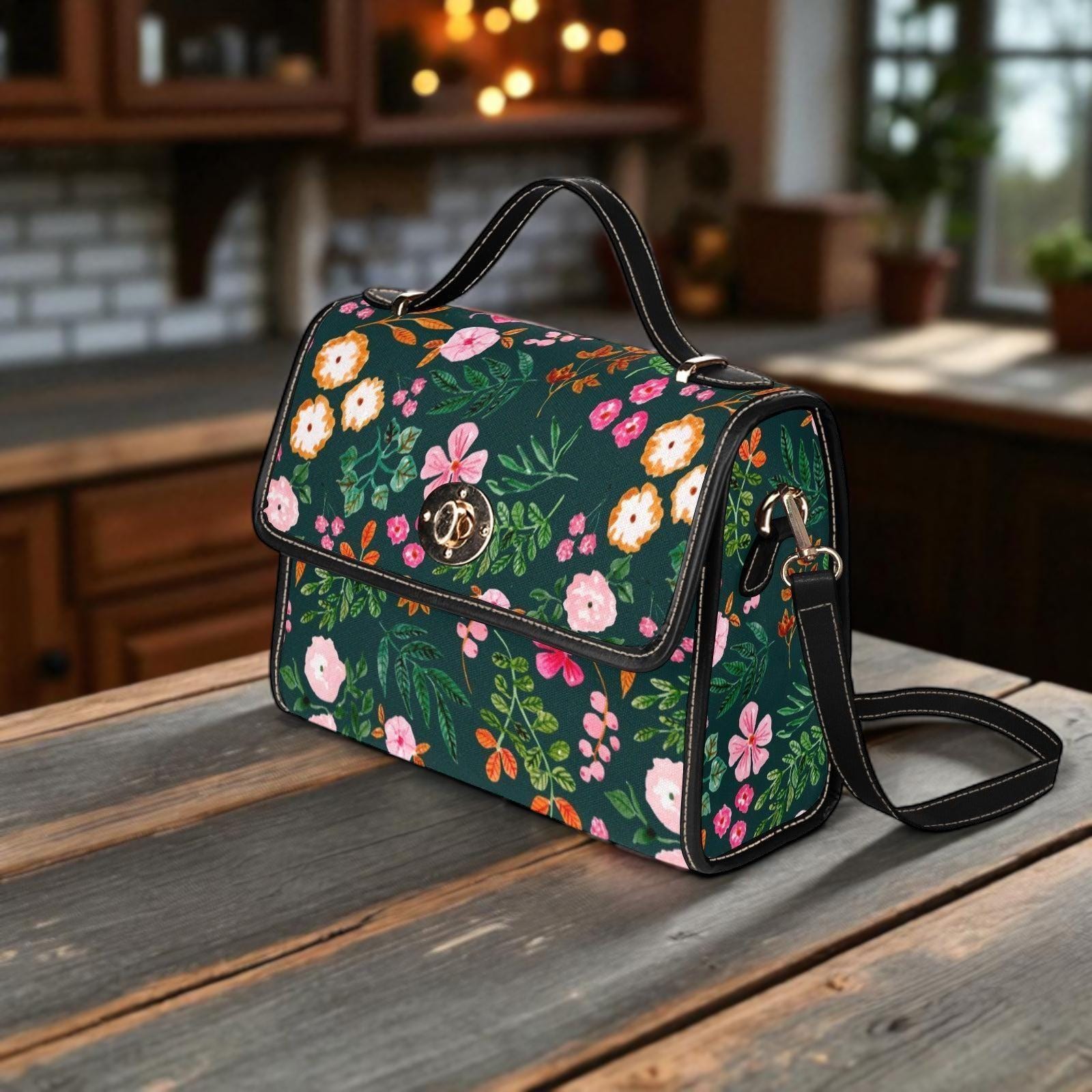 Botanical Garden Satchel – Green Floral Purse, Retro Whimsical Charm