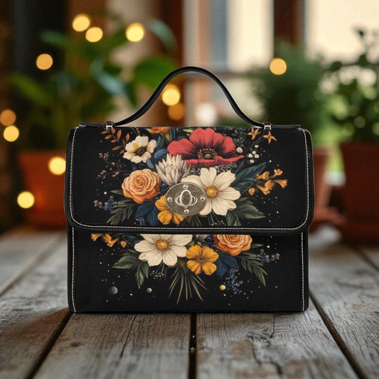 Botanical Midnight Garden Handbag – Dark Bouquet Print