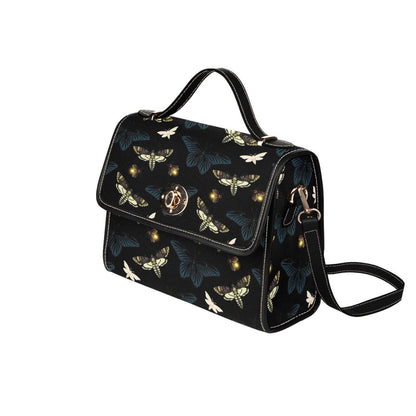 Moth and Firefly Crossbody Bag, Cottagecore Vegan Leather Purse, Whimsical Bug Insect Print Gift
