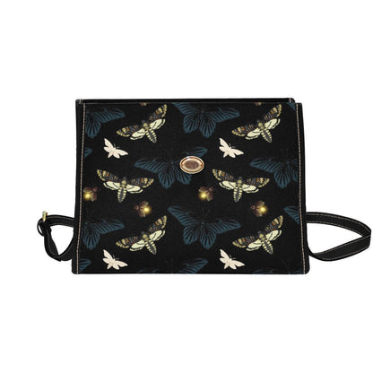 Moth and Firefly Crossbody Bag, Cottagecore Vegan Leather Purse, Whimsical Bug Insect Print Gift