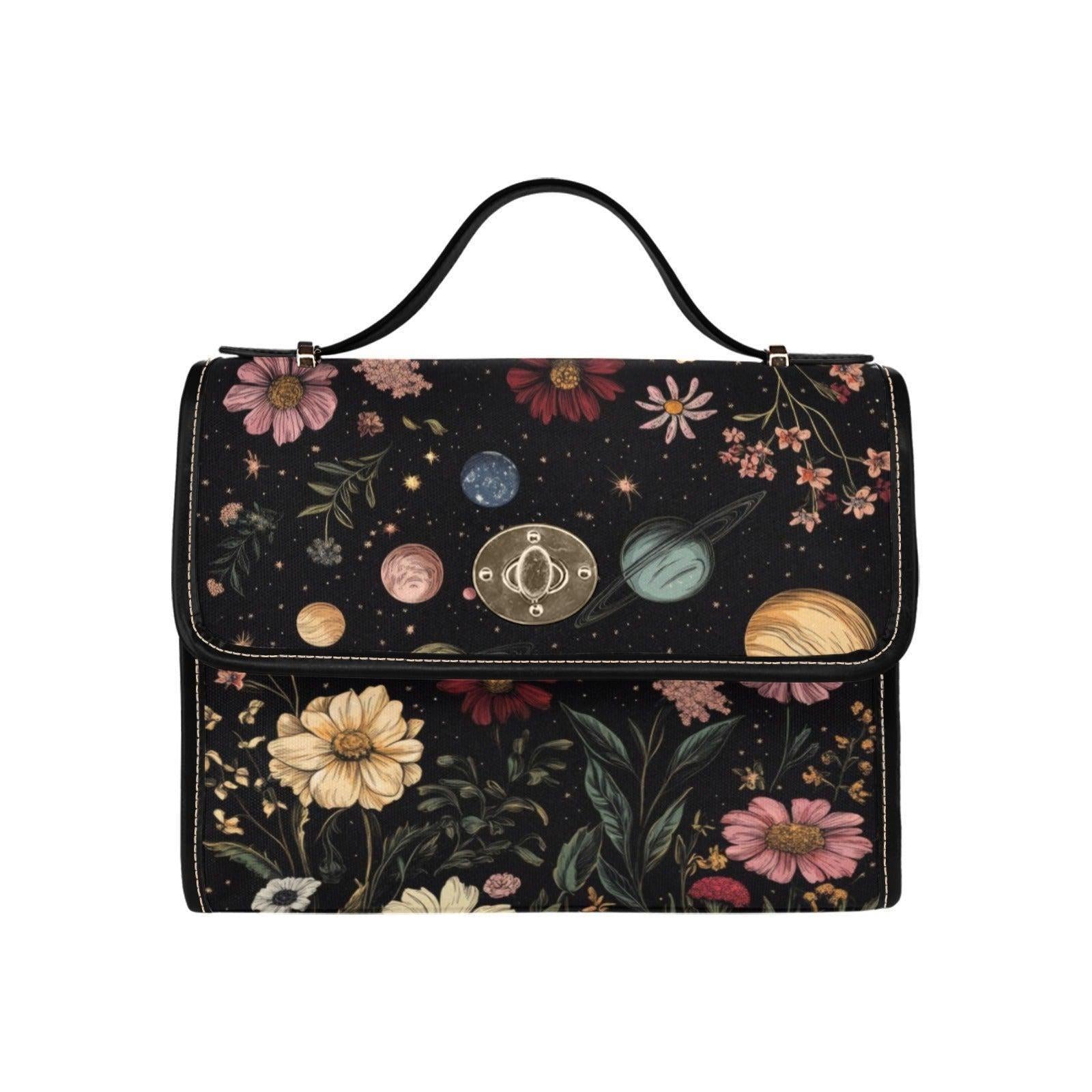 Celestial Planets, Stars & Flowers Purse – Cosmic Whimsical Handbag