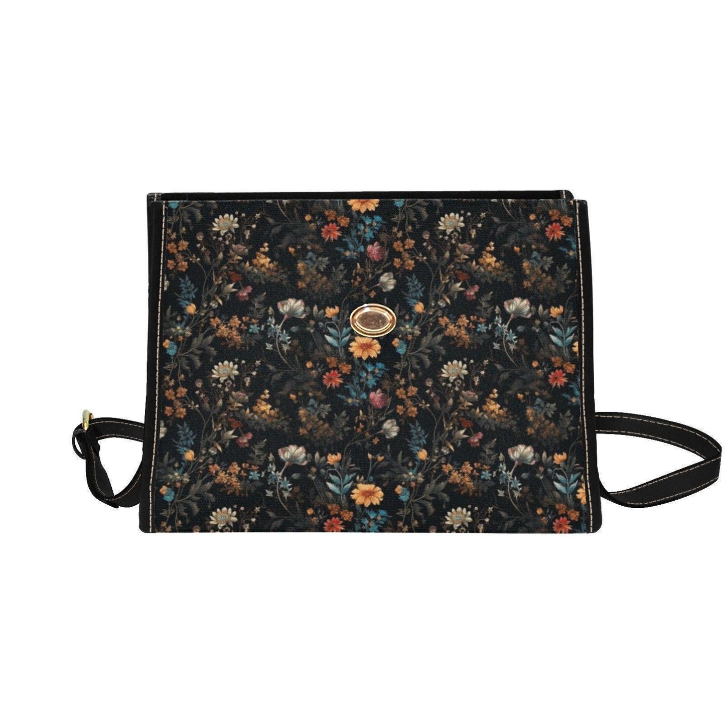 Wildflower Field Bag, Botanical Floral Satchel, Dark Cottagecore