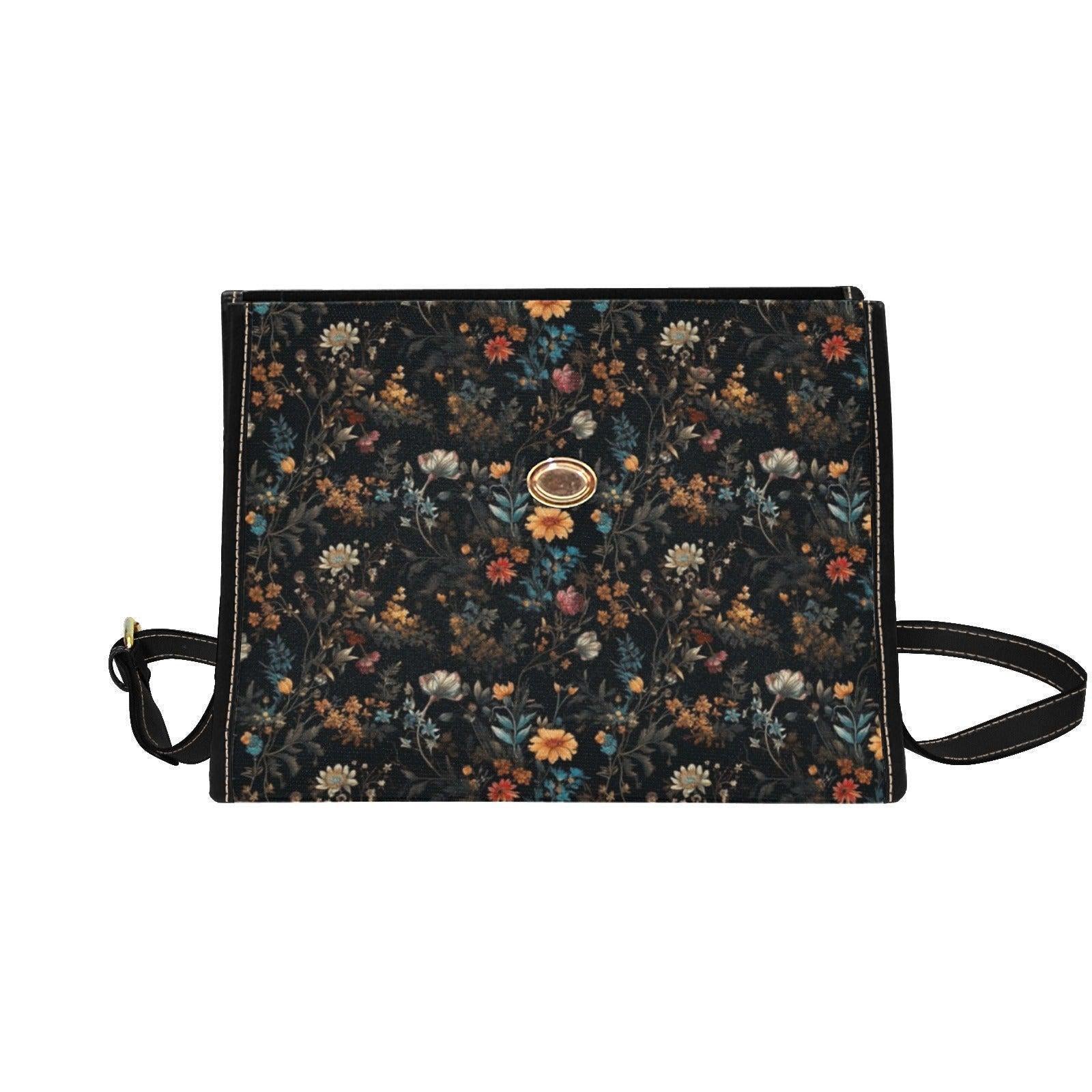 Wildflower Field Bag, Botanical Floral Satchel, Dark Cottagecore