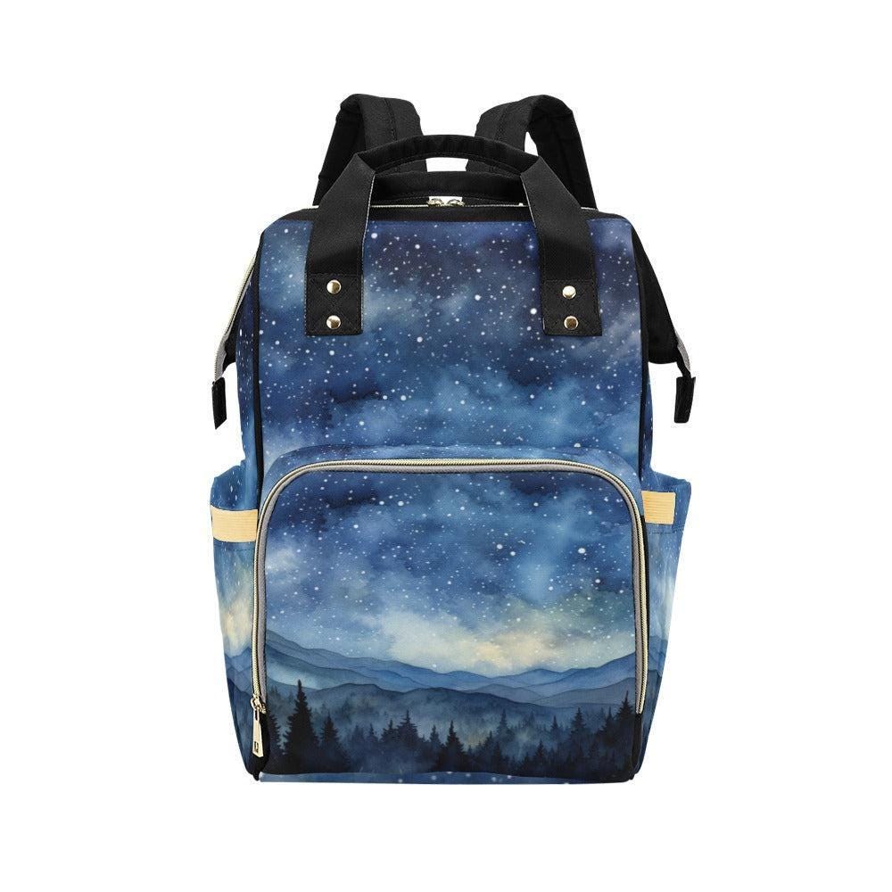 Mountain Diaper Bag Backpack with Night Sky Print, Woodland Baby Bag, Mom Backpack