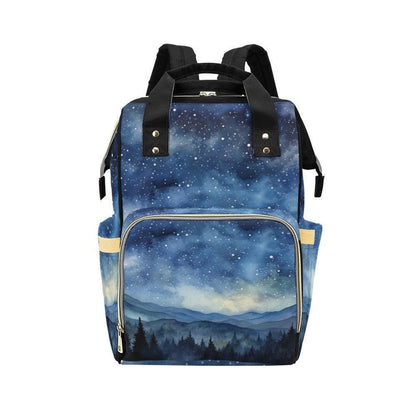 Mountain Diaper Bag Backpack with Night Sky Print, Woodland Baby Bag, Mom Backpack