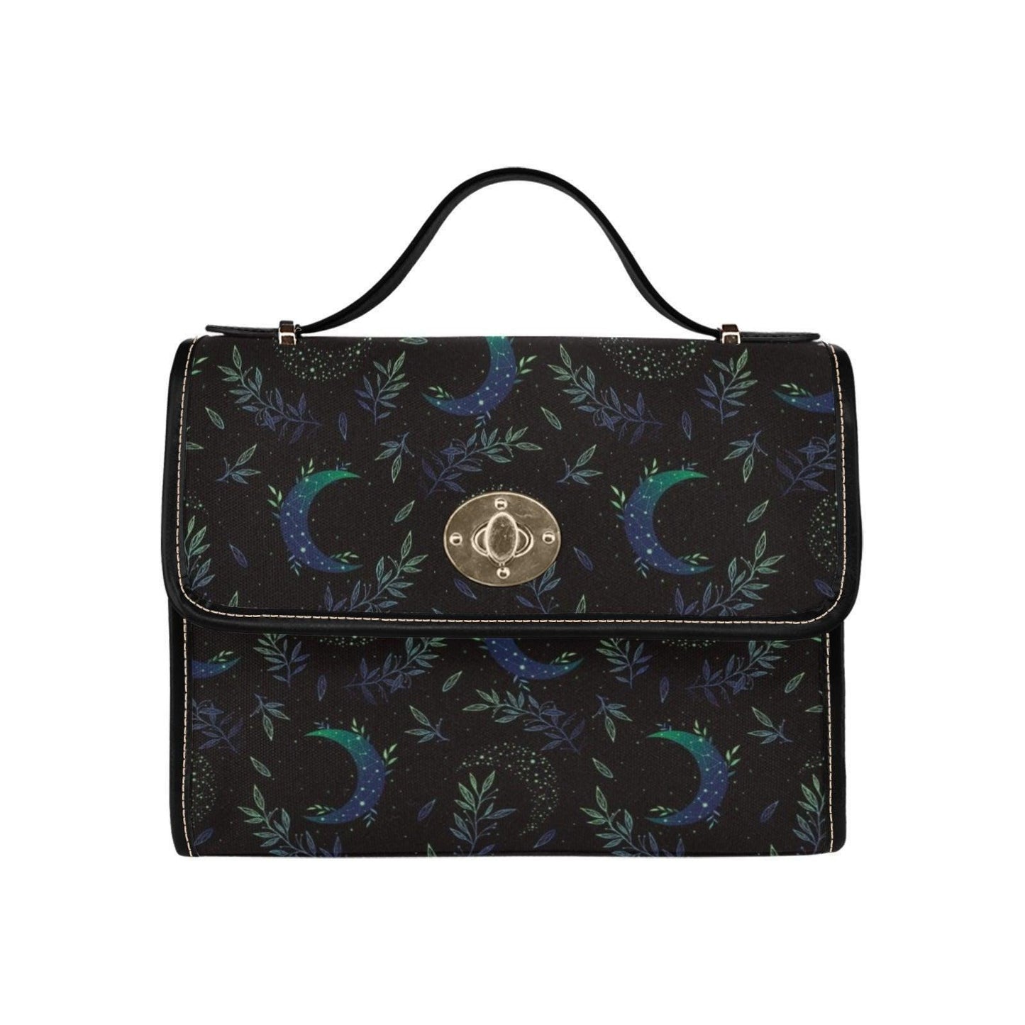 Celestial Crescent Moon & Vine Handbag – Night Forest Print