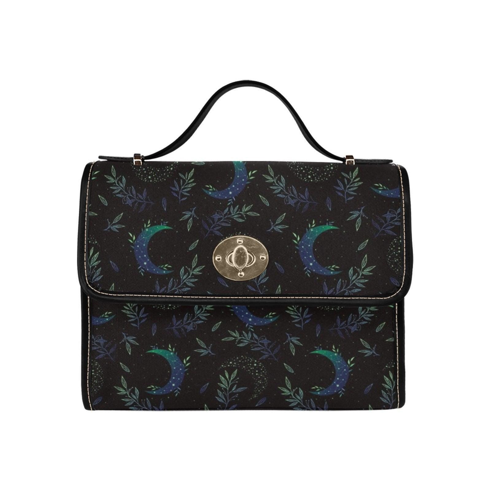 Celestial Crescent Moon & Vine Handbag – Night Forest Print